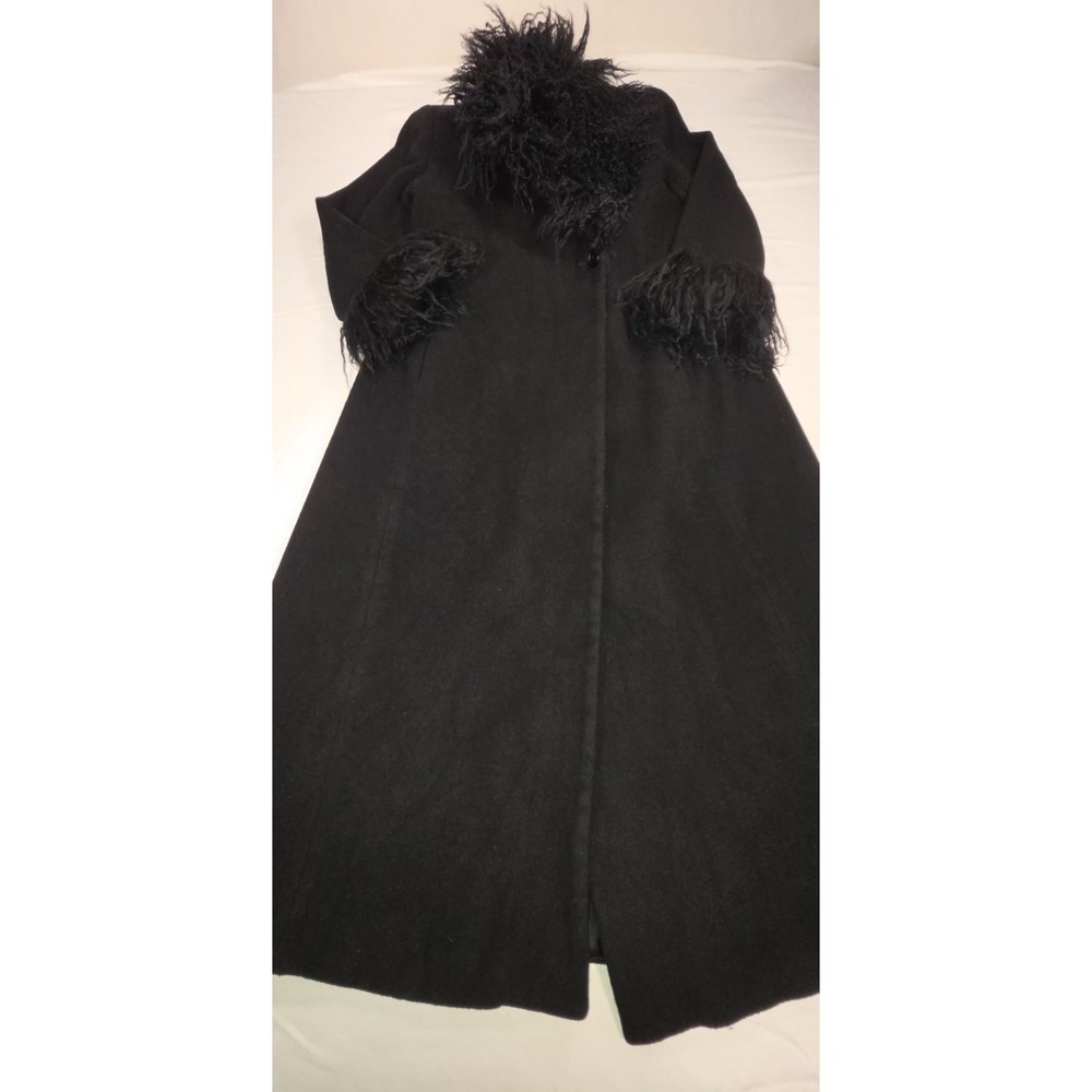Vintage Cahsmere BlendWomen Lambswool Coat Fur Collar Size 6 Black